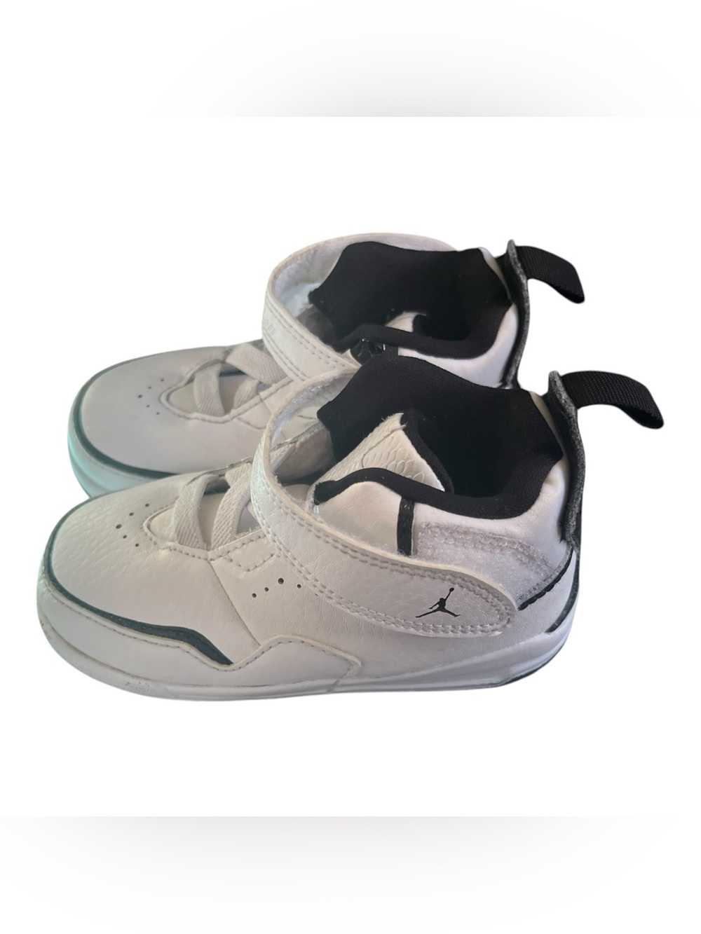 Jordan Kids White and Black Mid-Top Sneakers with Hook Strap
